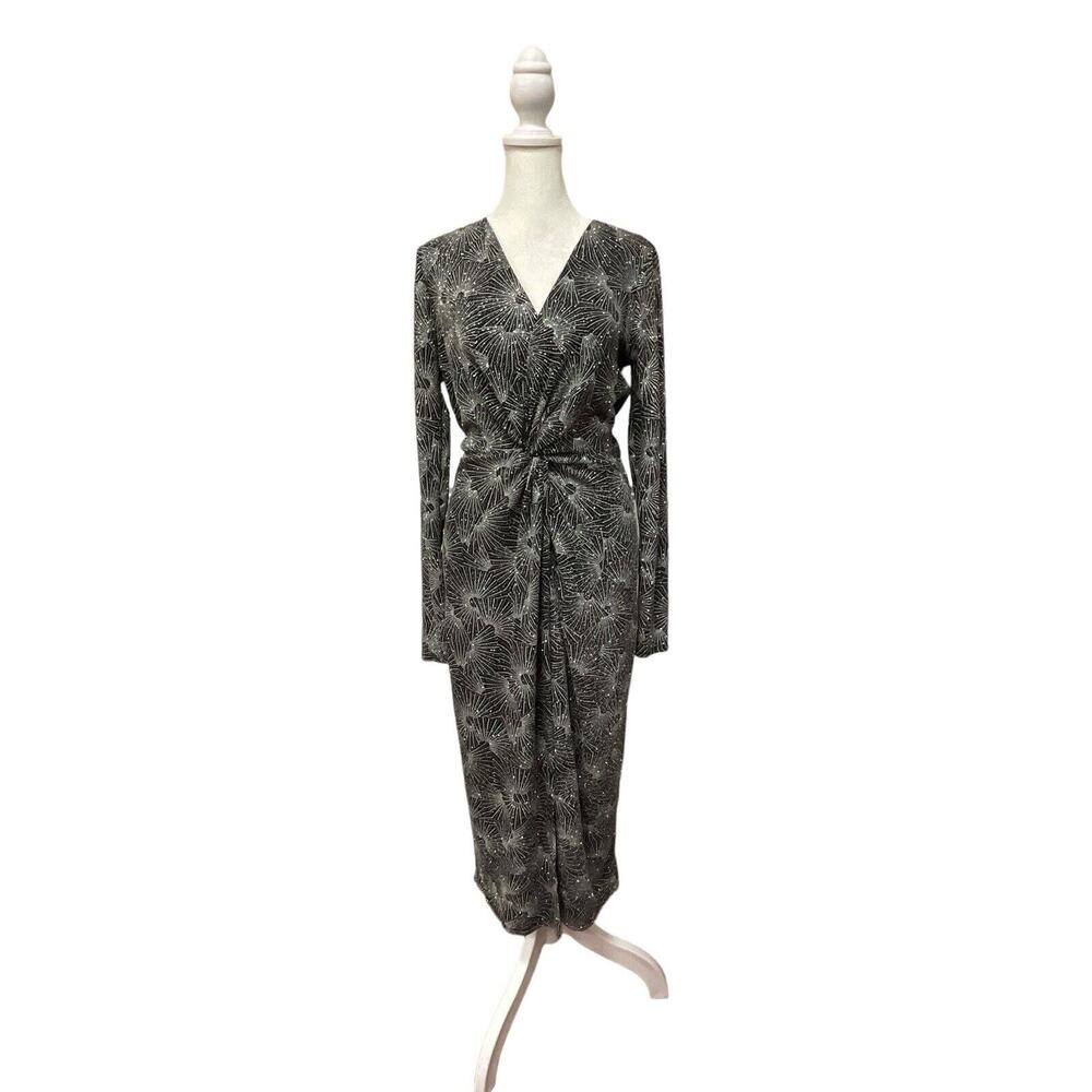 Miss Selfridge Black And Silver Sparkling Wrap Dress - Size 2